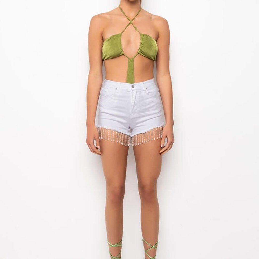 Callie Lives Through My Beaded Eyes High Waisted White Denim Akira Shorts Large - Picture 5 of 9